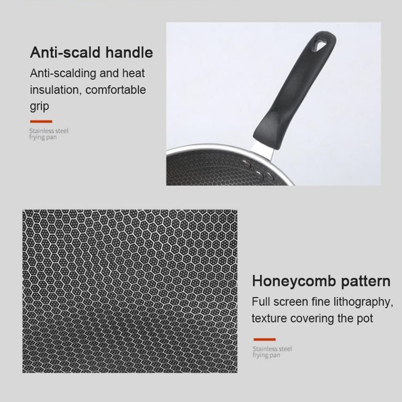 Stainless Steel Wok Non-stick Pan Without Oil Smoke Uncoated Household Wok Pan Induction Pot Kitchen Pot Frying Pan Cooking Pot