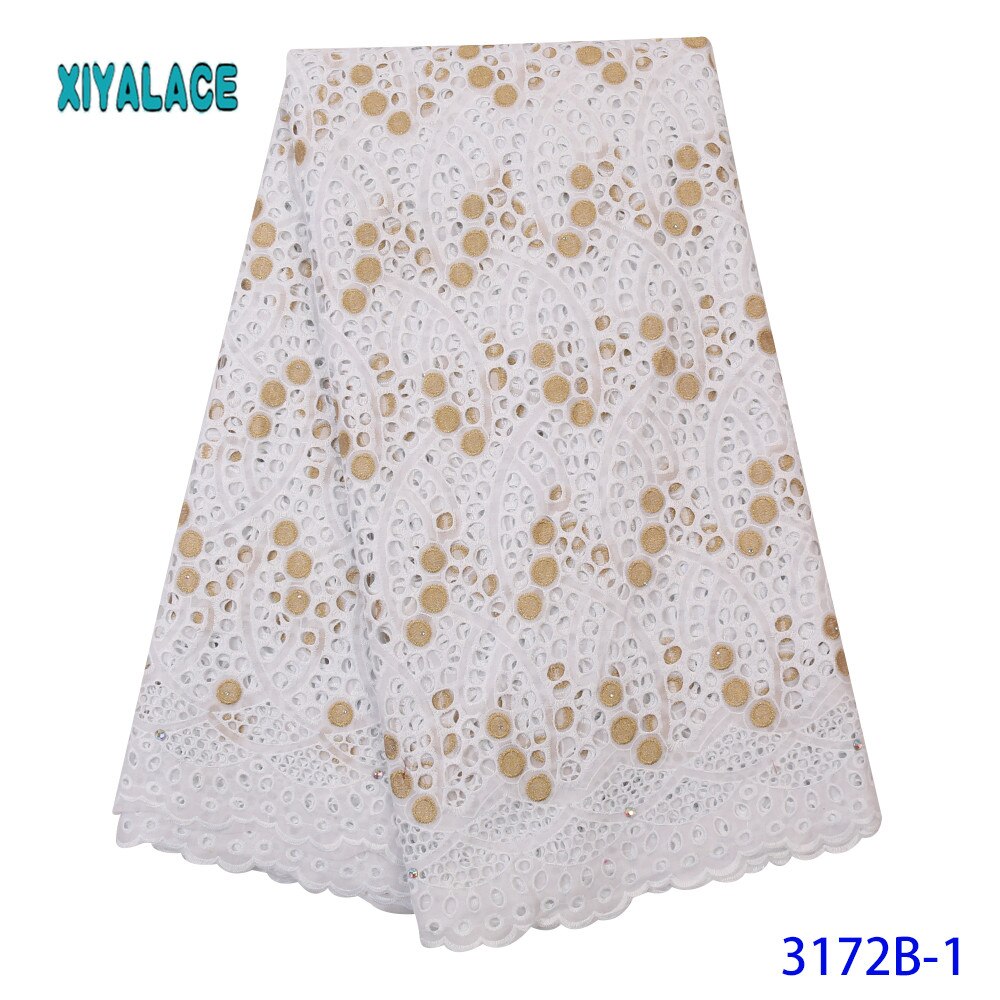 Última tela de encaje de malla Africana blanco puro para vestido de boda bordado encaje nigeriano gasa Suiza encaje en Suiza YA3172B-6