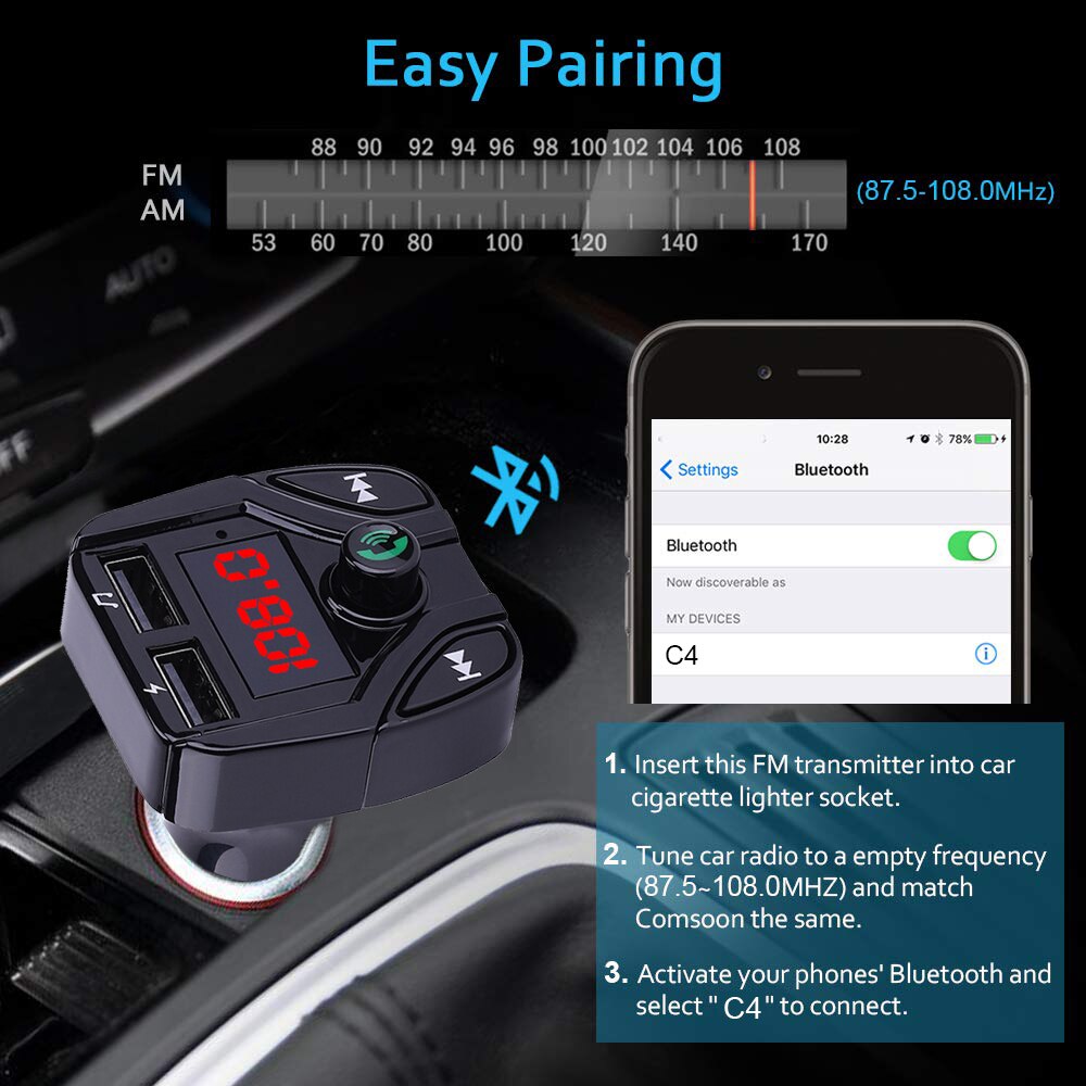 Auto FM Transmitter Hands-free Bluetooth Car Kit FM Modulator FM Transmitter 5V 3.1A Dual USB Auto Ladegerät MP3 Player Tf-karte Lesen
