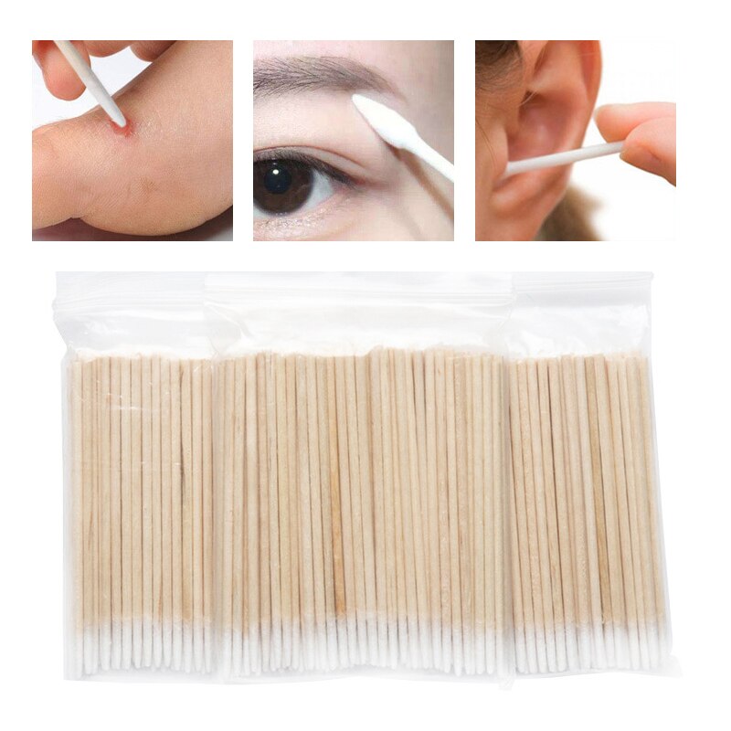 1Pack Wegwerp Wattenstaafje Cosmetica Make-Up Remover Neus Oren Gezicht Lip Schoonmaken Hout Sticks Tip Double Ended Wood Sticks knoppen