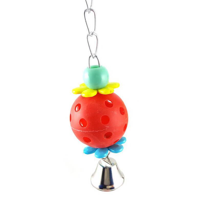 Juguetes Para loros, juguete colgante para pájaros con cuentas de colores, cadena de campana, juguete de morder para loro, accesorios para jaulas de pájaros, juguete colgante para pájaros: Parrot Ball Red