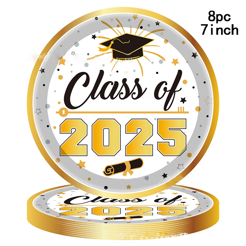 8Guests Gold Graduation Theme Disposable Tableware Congrates Grad Napkin Plate Class Of Happy Graduation Party Supplies