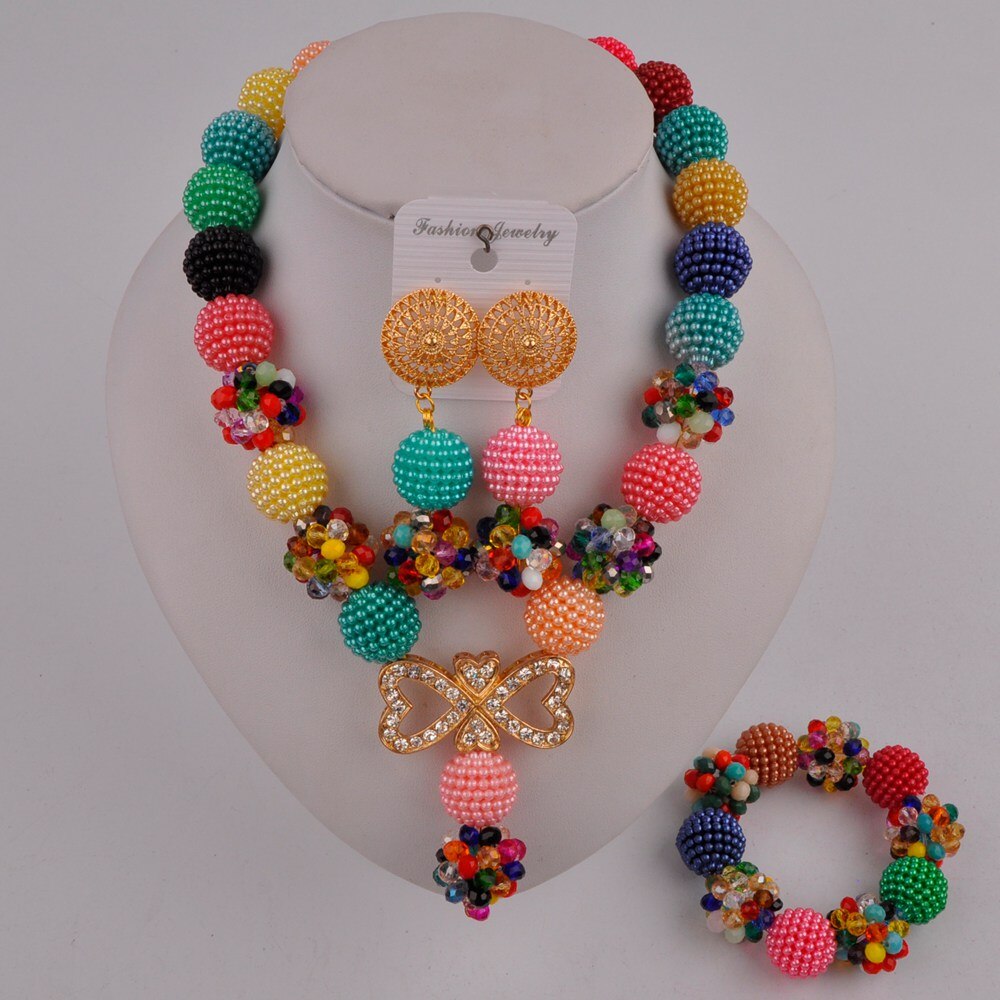 Nigeriaanse bruiloft, prachtige bruidssieraden, afrikaanse sieraden, rode imitatieparel, kristallen sieradenset xx -82: Veelkleurige