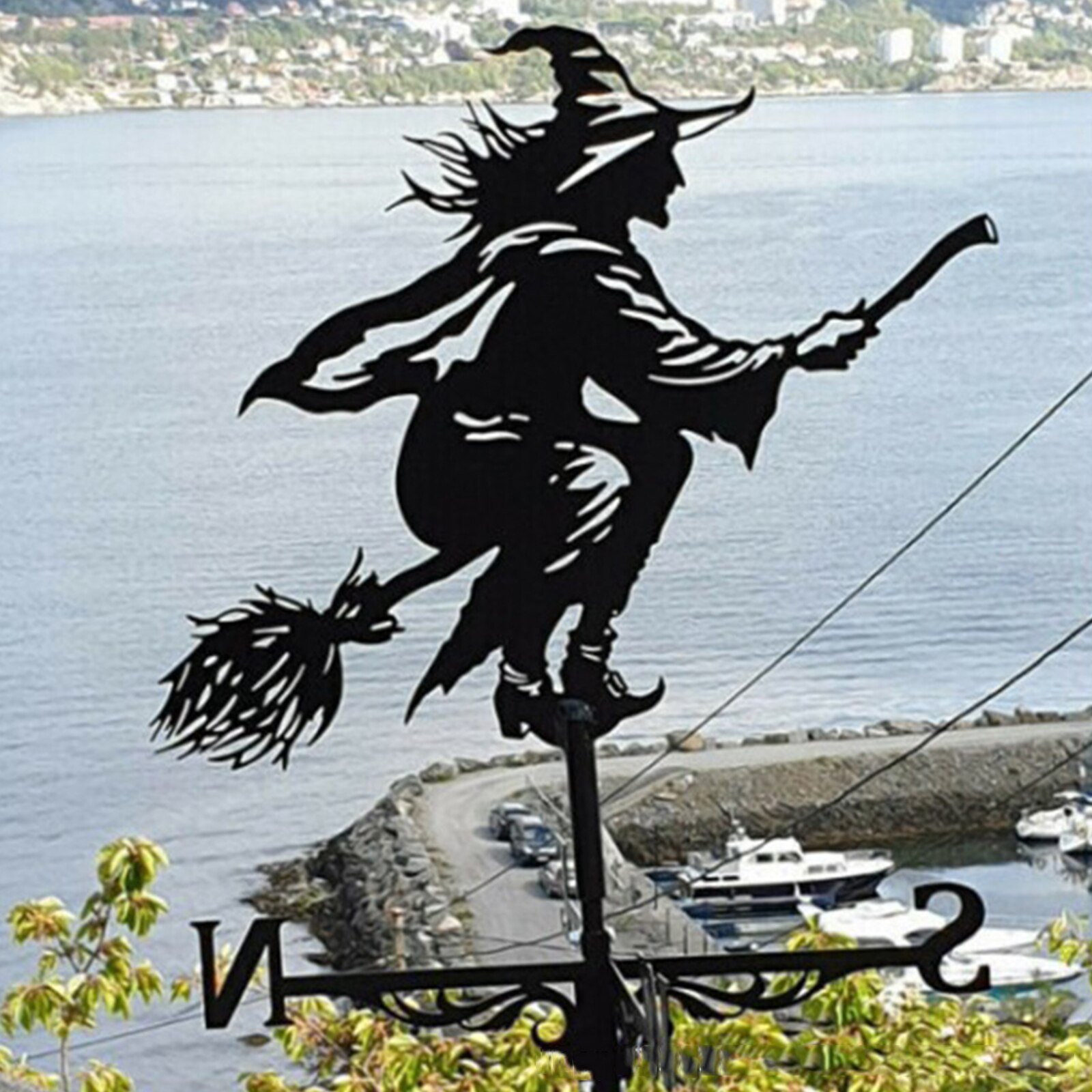 Iron Witch Shape Weathervane Fence Mount Weather Vane Garden 30'' Tall