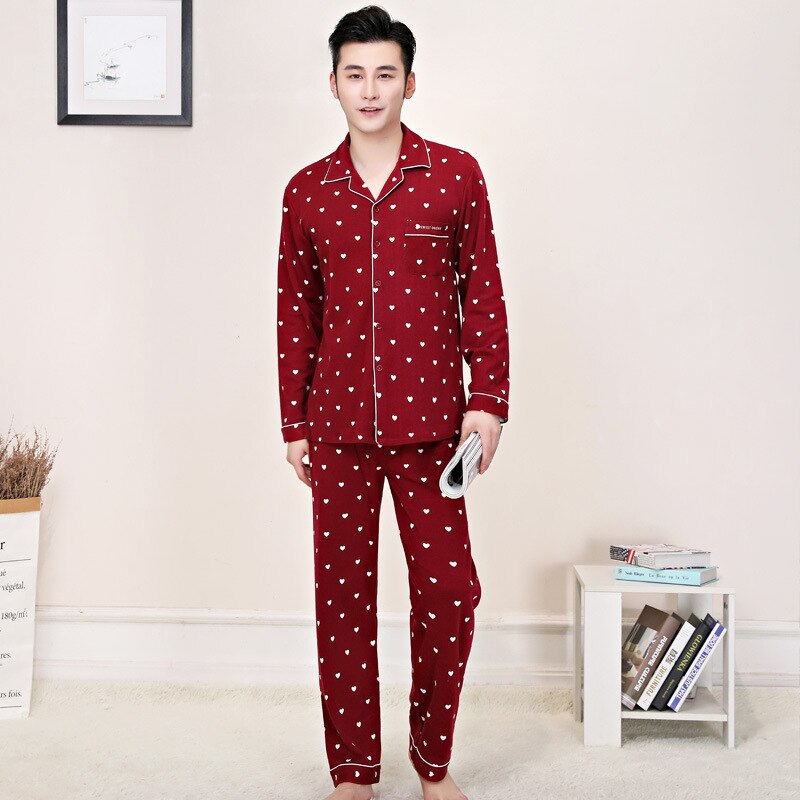 Herre bomull vår høst ung stor elastisk midje herre pyjamassett komfortabelt pluss størrelse ml xl xxl 3xl 4xl