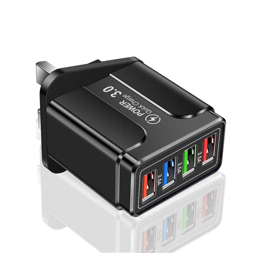 45W USB phone Charger 4 Ports QC3.0 Quick Charge 3.0 4.0 Universal Wall Fast Charging Adapter For iPhone Mobile Phone Chargers: Bkack  UK