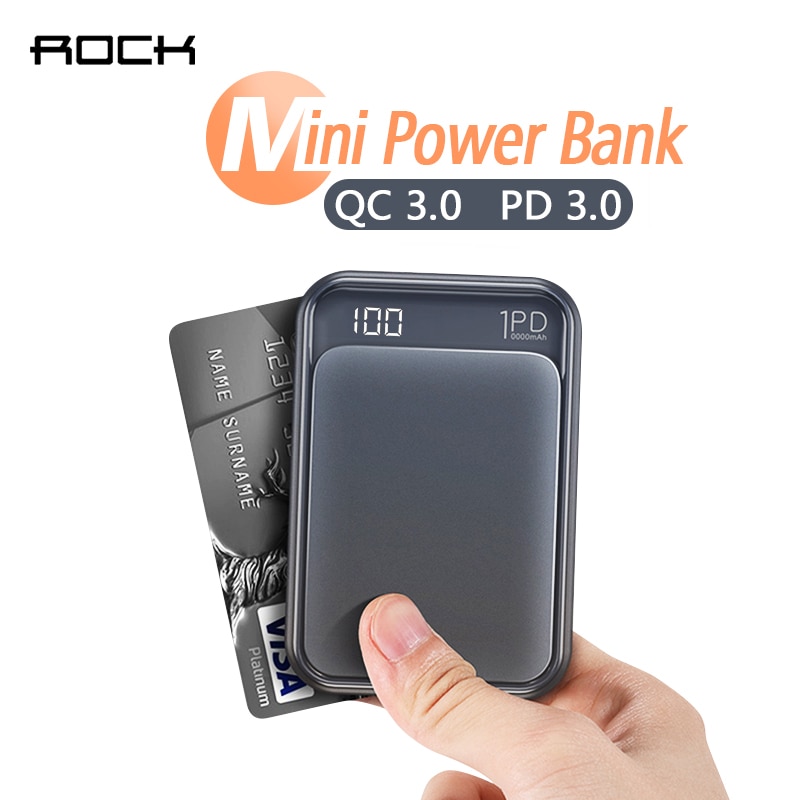 Rock 18W Type C Pd Qc 3.0 Power Bank 10000 Mah Mi Ni Externe Batterij Led Display Usb Quick snel Opladen Powerbank Voor Xiao Mi Mi