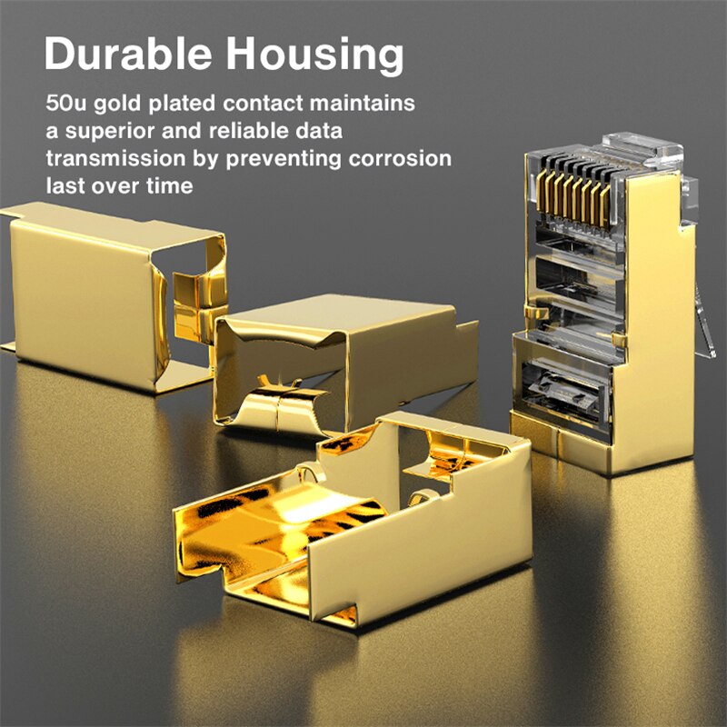 AMPCOM Shielded RJ45 CAT5E Connector Modular Plug Connector 8P8C Crimp End Ethernet Cable Ethernet Connector Gold-Plated 50U