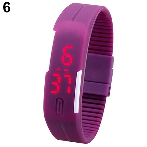 Reloj de pulsera LED rojo de silicona para hombres y mujeres, reloj de pulsera táctil Digital 4VOP: Púrpura