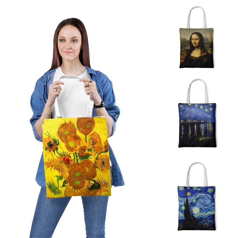 Lieferwagen Gogh Einkaufstasche Grafik Tote Harajuku Käufer Tasche Frauen Leinwand Schulter Tasche Für Weibliche Lustige Eco Große-kapazität sacchetto