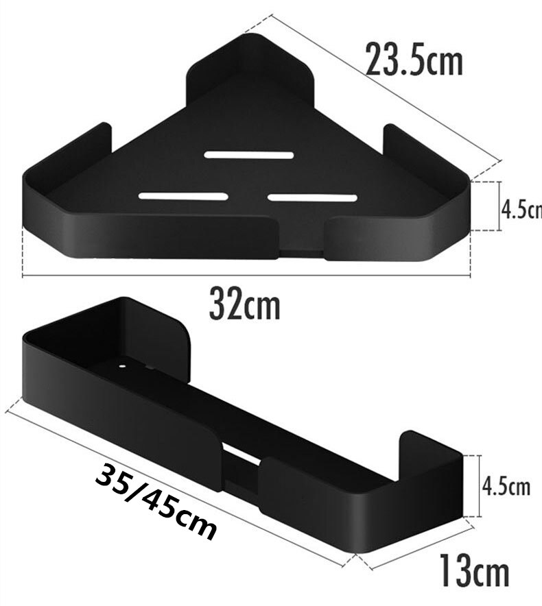 Væghængt hjørneopbevaringsstativ sort badeværelseshylde bruseopbevaring trekanthylder håndklædestang badeværelsestilbehør