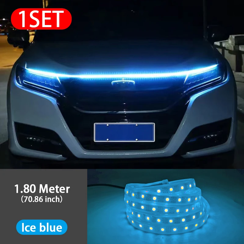Luz LED de conducción diurna para capó de coche, escaneo de arranque, impermeable, Flexible, guía de capó de motor, lámpara ambiental decorativa de 12V: 8000 K blanco azul