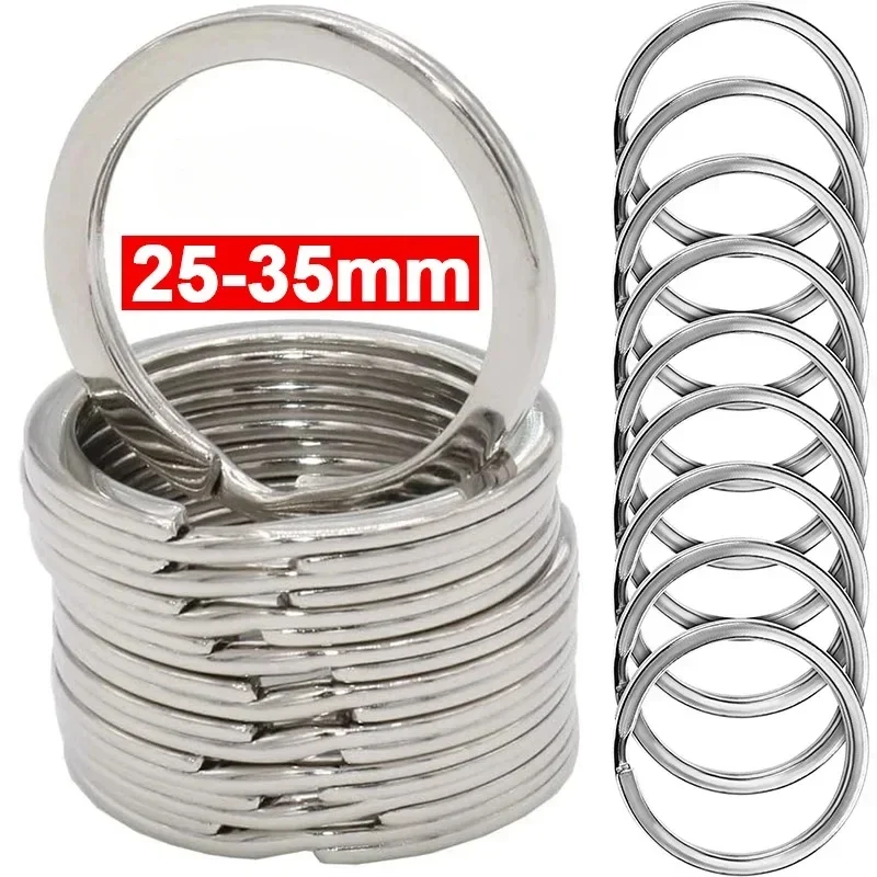 10-50pcs Stainless Steel Key Rings 25/35mm Round Flat Line Split Rings Keyring for Jewelry Making Polished Keychain DIY Findings