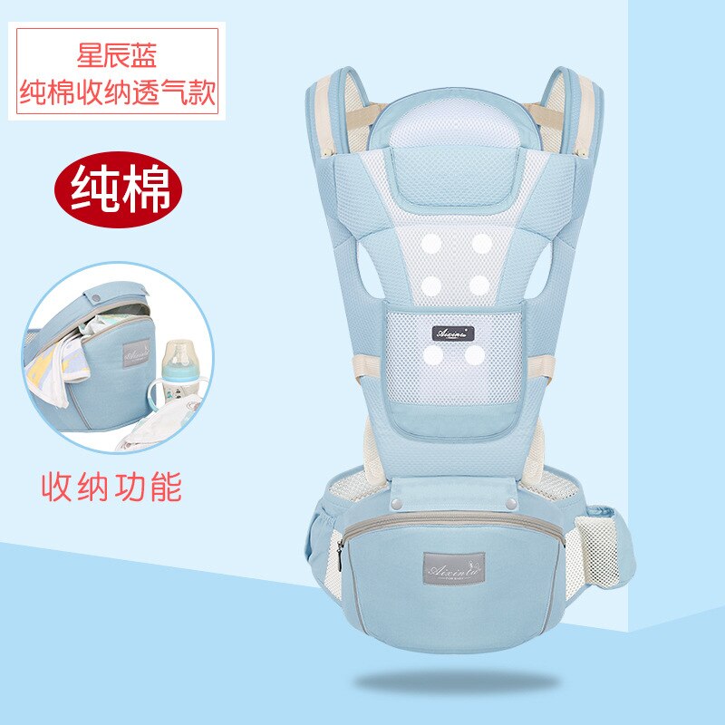 Style Infant Waist Stool Carriers Baby Sling Portable Four-seasons General Waist Stool Baby Hip Wrap Backpack Sling: Breathable Blue