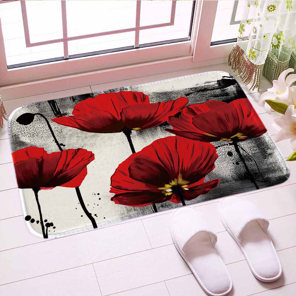 Papoula Flor Capacho de Impressão Digital Traditianal Chão Da Cozinha Tapete Tapete Tapetes de Banheiro Macio Indor Bom Presente Para A Decoração Home