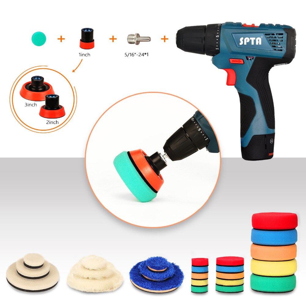 27Pcs Drill Buffing Buffer Detail Polishing Polisher Pad Kit + 5/8&quot-11 / M14 Thread Backing Backer Plate Pad &amp Adapt