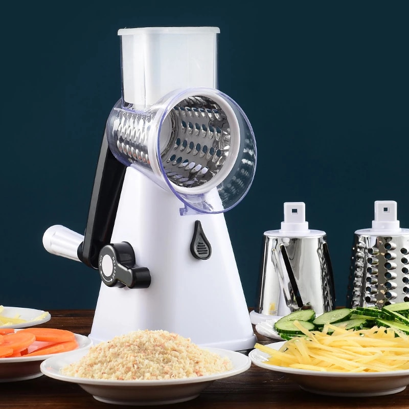 3 In 1 Vegetable Mandoline Slicer Swift Rotary Drum Grater Nut Shredder Veggie Cutter Peeler Spiralizer Cheese Chopper