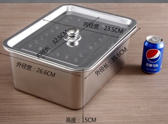 1mm 304 stainless steel have cover square tray plate Rectangular Plate Barbecue flat bottom Grill Fish Tray BBQ Food Container: 36x27x15cm