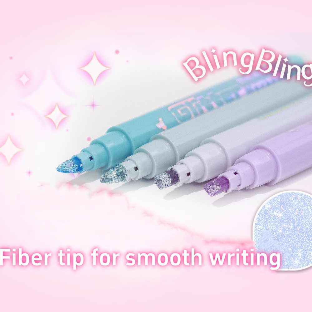 Ensemble de stylos brillants de couleur scintillante, surligneur scintillant, marqueur de 4mm, brosse pour dessin, peinture, école d'art, paillettes métalliques, 4 pièces