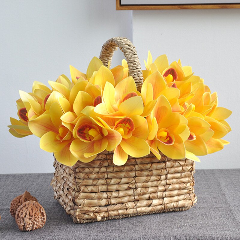 Ramo de novia de orquídeas blancas, flores artificiales de látex, álbum de recortes DIY, Decoración de casa, 4 Uds. Por paquete