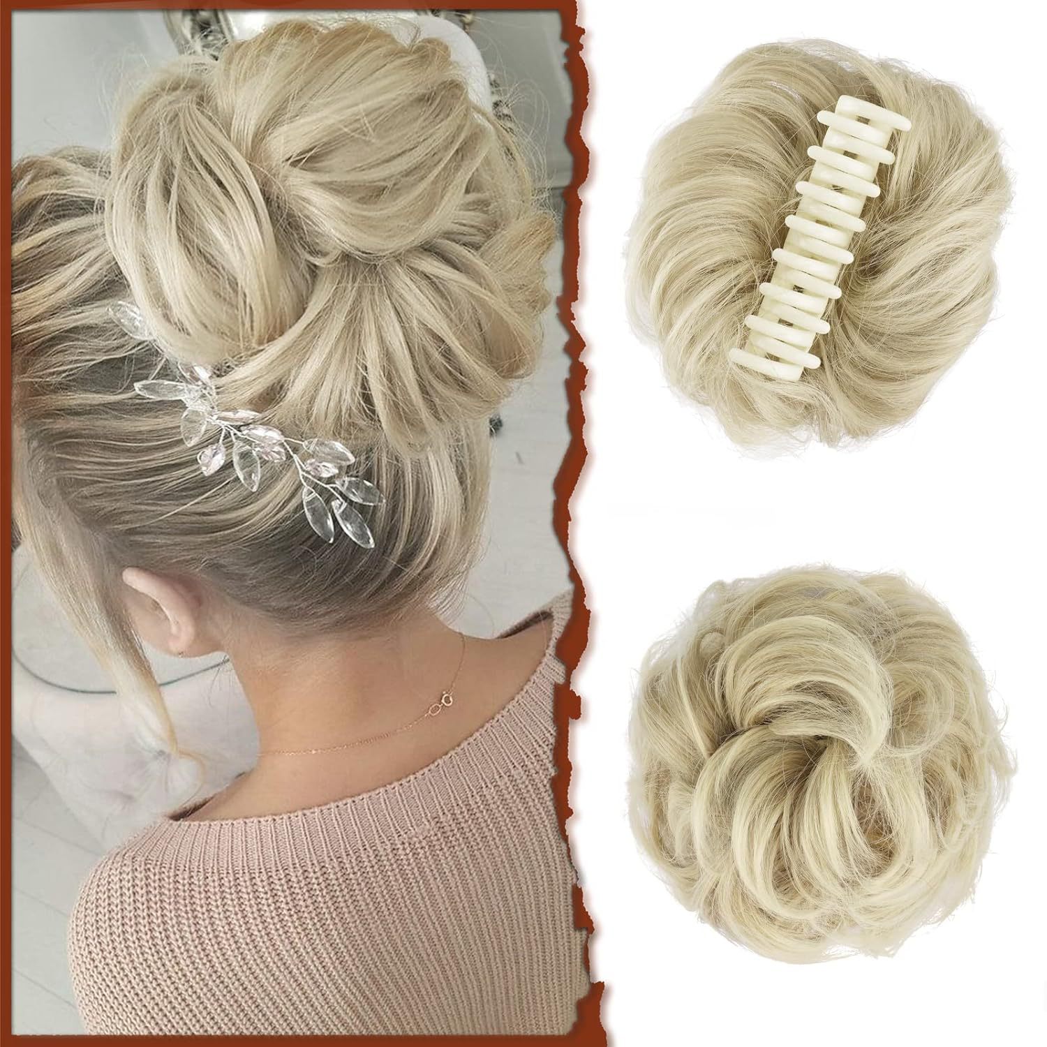 Pedaço de cabelo bagunçado para mulheres, penteado Updo penteado, ondulado encaracolado scrunchies, clipe na garra, chignon sintético, clip w: T27/30/4 / 2 Pçs