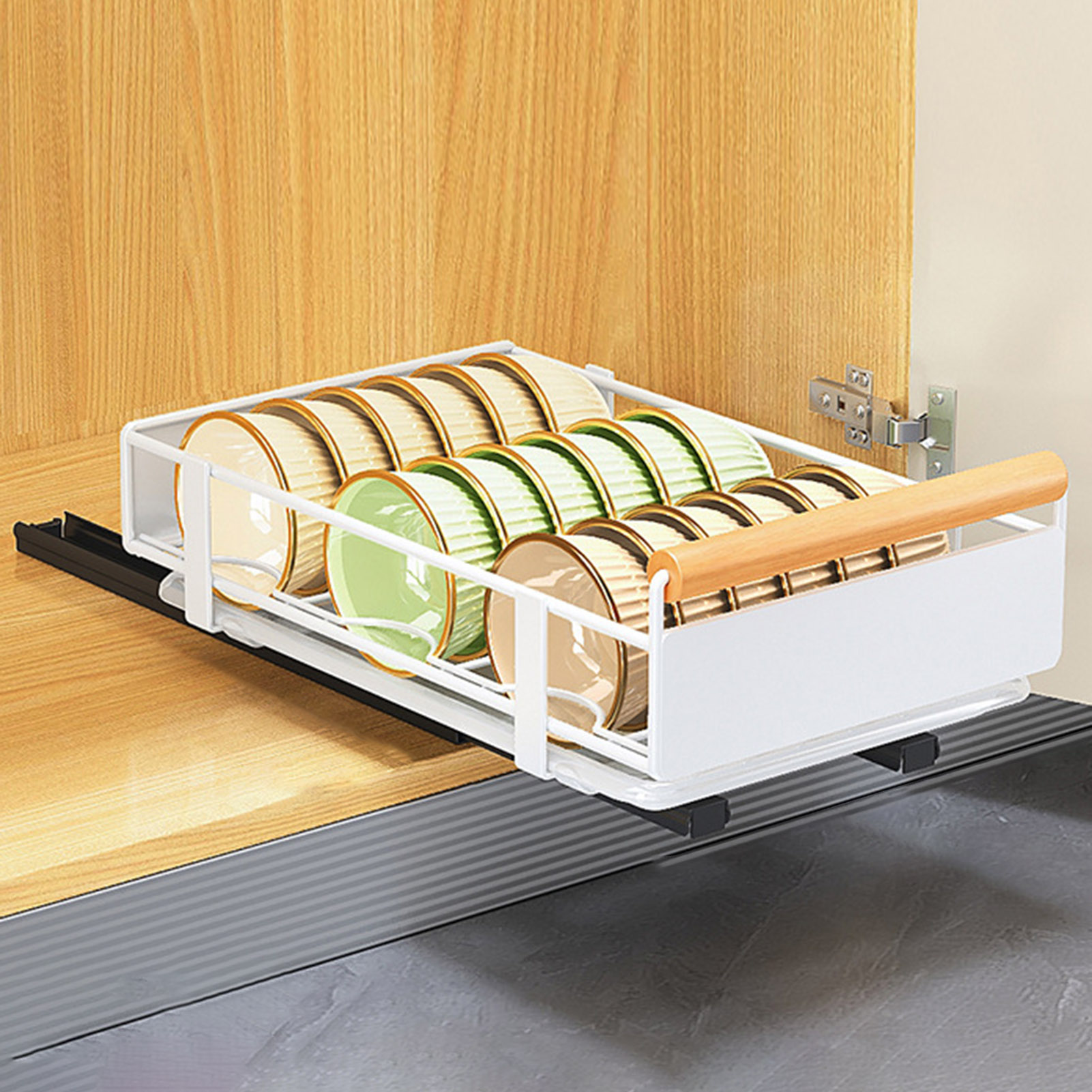 Cabinet Drawer Rack Self-adhesive Sliding No Drilling Foldable Sliding Cabinet Organizer Heavy Duty Pull-out Pantry Organizer: Yellow