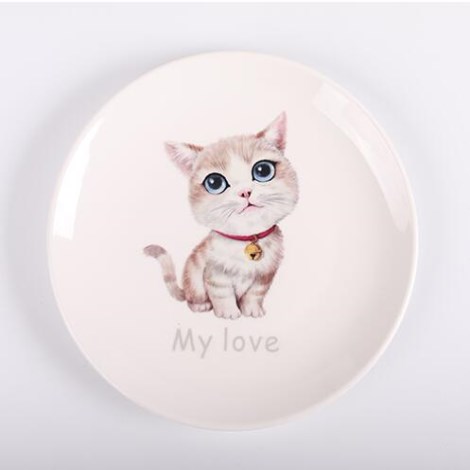 Assiette dessin animé motif chat assiette en céramique 8 pouces plat blanc impression plaque moderne maison vaisselle bonbons plateau hambourg assiette: B