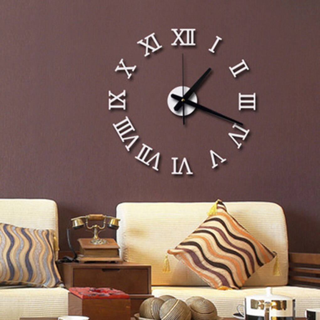 DIY Acrylic Mirror Wall Clock 3D Roman Numerals &amp;Home Decor Stickers Wall Watches