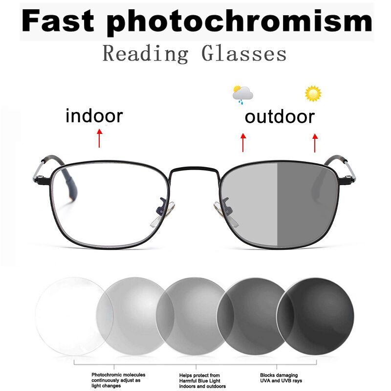 Photochromic Progressive Reading Glasses Men Multifocal Bifocal Presbyopic Glasses Women Ultralight Alloy Full Rim +175
