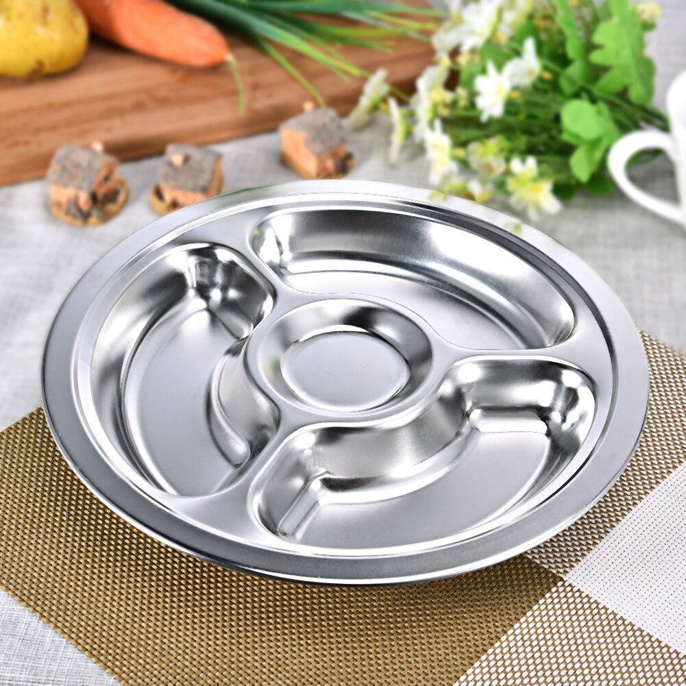 3/4/5/6 Section Stainless Steel Divided Dinner Tray Lunch Container Food Plate For School Canteen Stainless Steel Dinner Plate