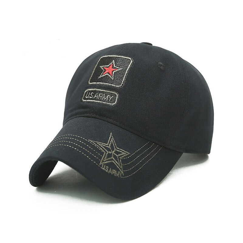 Herre camouflage baseball cap bomuld broderet cap brev fem-stjernet udendørs bjergbestigning cap: Sort