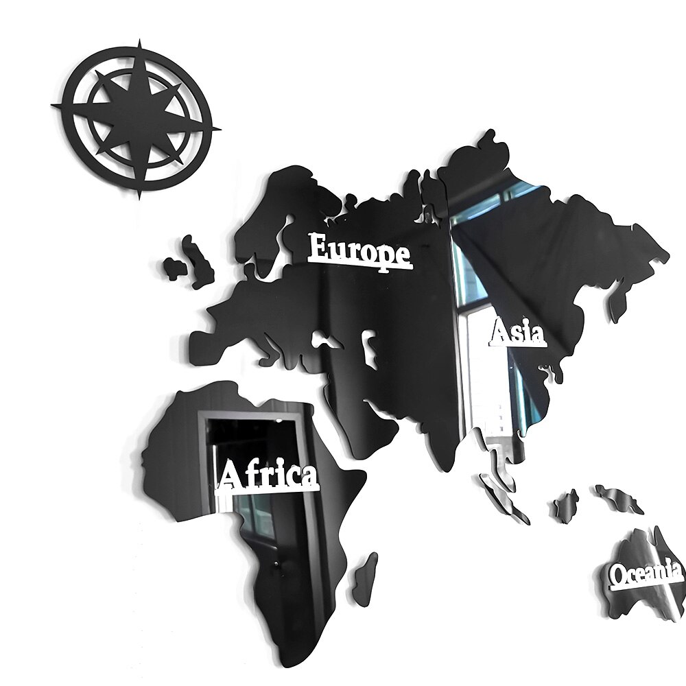 Akryl diy 3d världskarta stor klocka geografi mute relogio de parede historisk karta över världsklocka utan batteri resenär