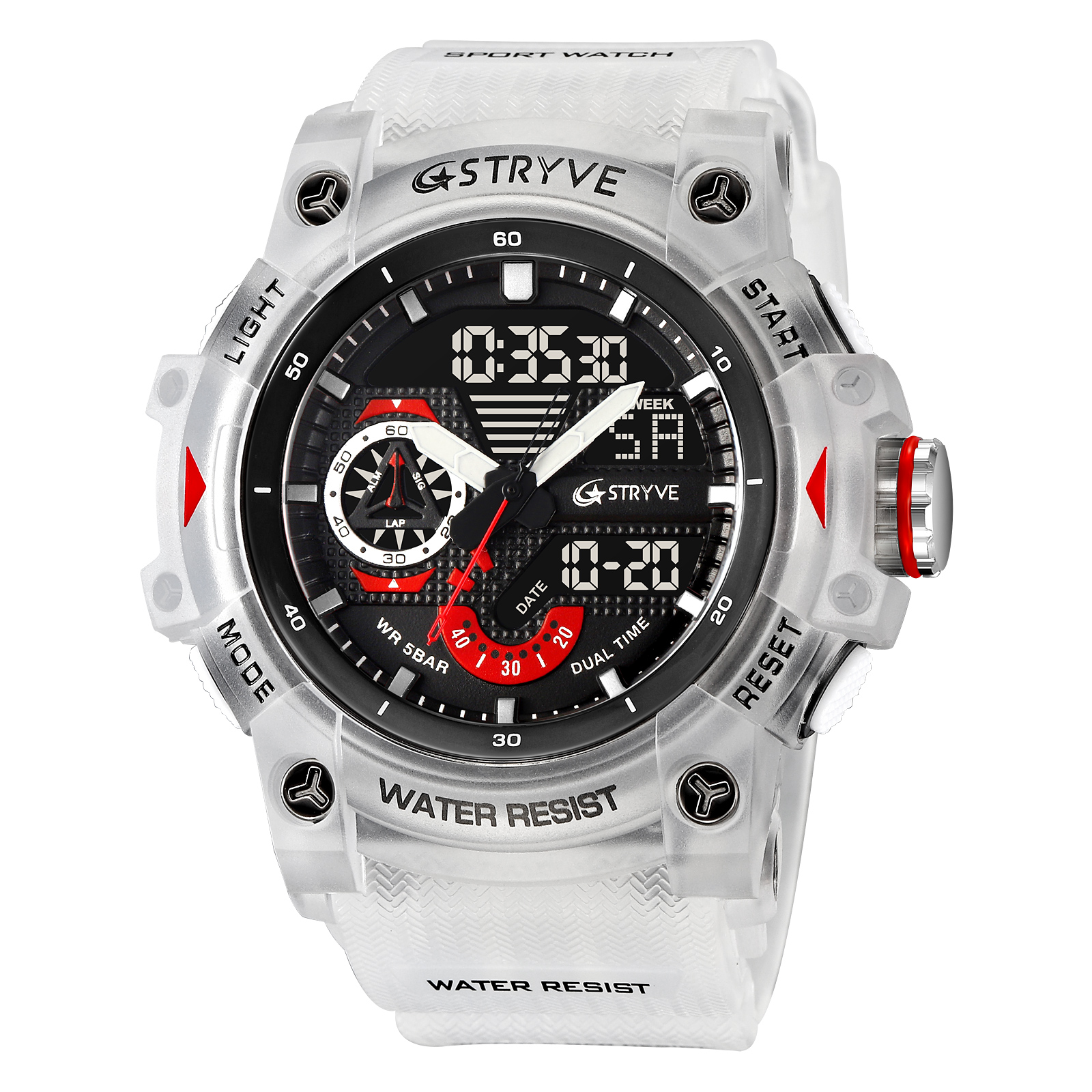 STRYVE Watch 8029 Popular Sports Men's Watch Good Analog-Digital Dual Movement Calendar Luminous Waterproof Watches: SKY BLUE