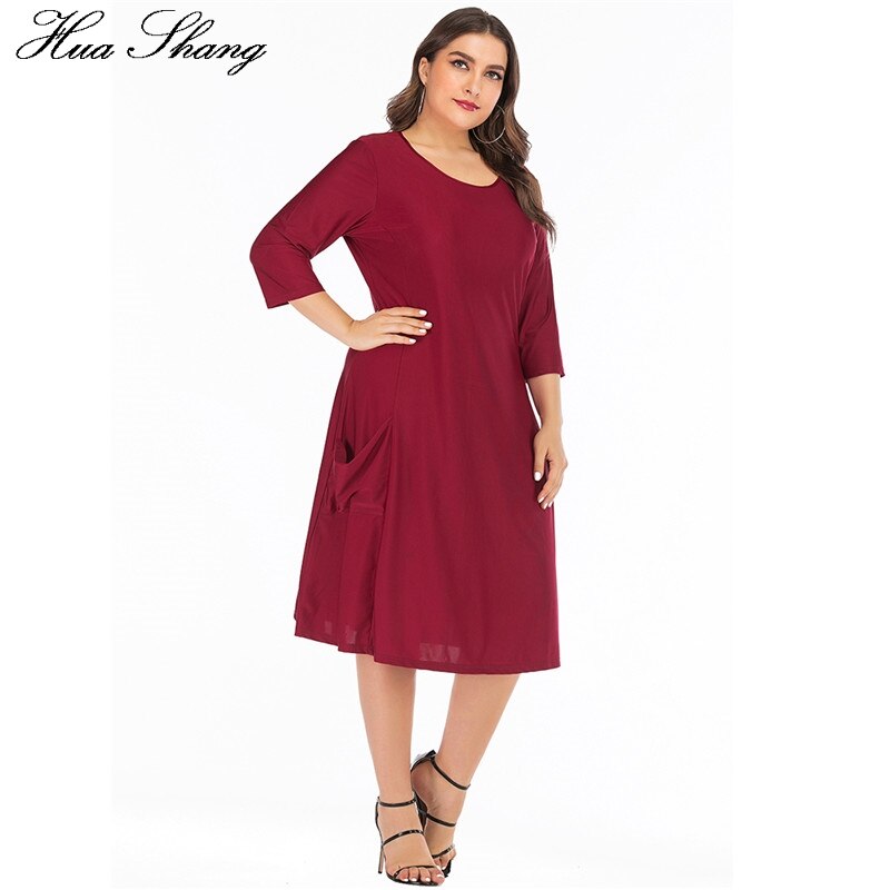 5xl 6xl plus size løs oversize kjole kvinder sommer o-hals trekvart ærmer solid afslappet kjole lommer dame tunika kjoler