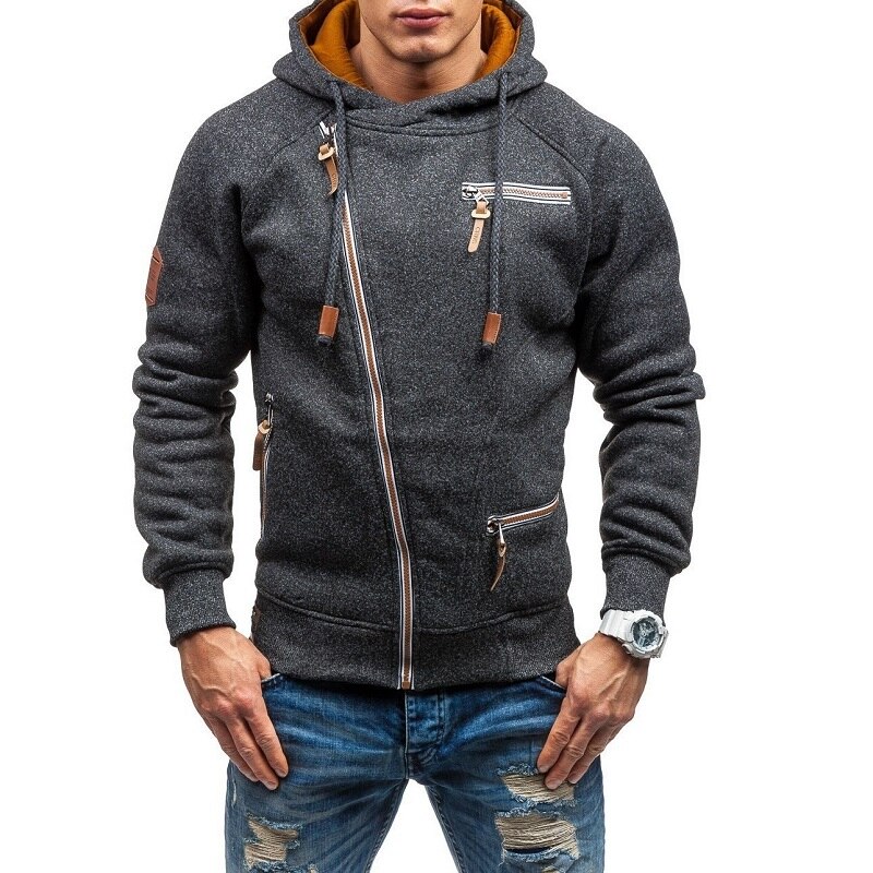 Outono personalidade tendência de manga comprida hoodies camisola multi-zíper cardigan cor sólida esportes lazer ginásio treino moletom: XXL / Black gray