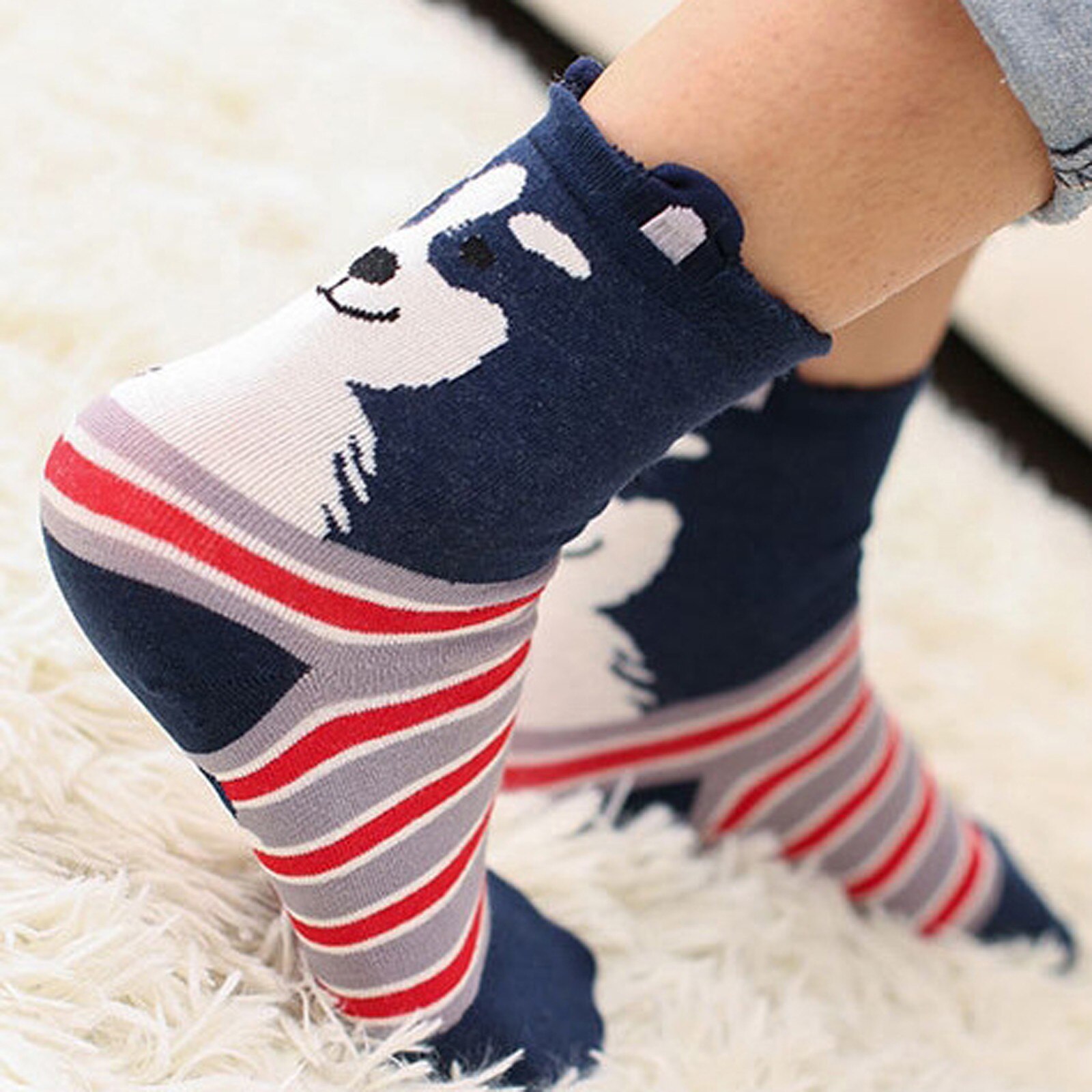 Frauen Niedlichen Ebene Karikatur Hund Ohren 3d Rohr Socken Niedlichen Ebene Druck Baumwolle Socken Damen Herbst Und Winter warm socken # K: blau 