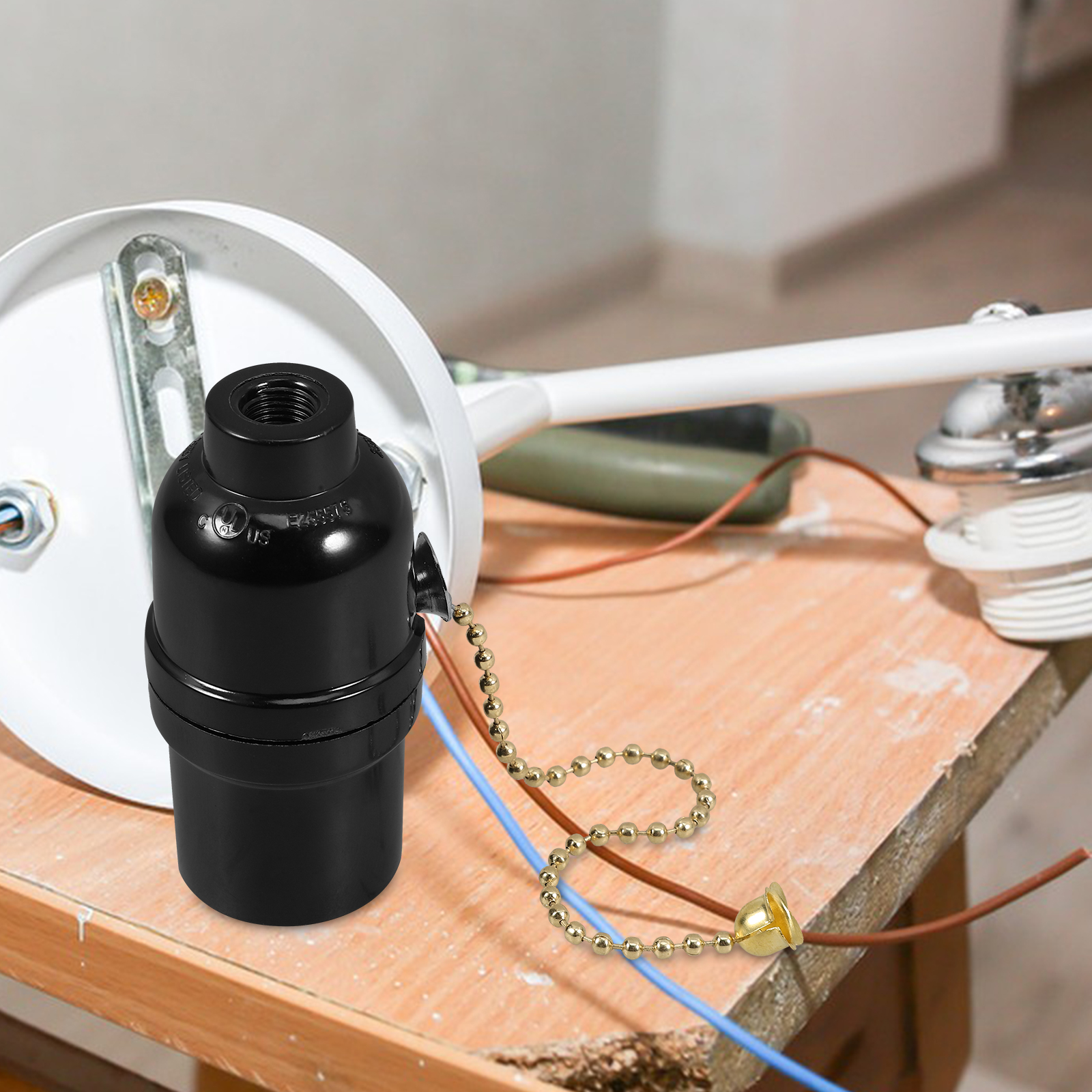 E27 Lamp Holder Pull Chain Socket Black Plastic Material Lighting Accessory Lamp Base Lamp Socket Car Lights Wall Light Fixture