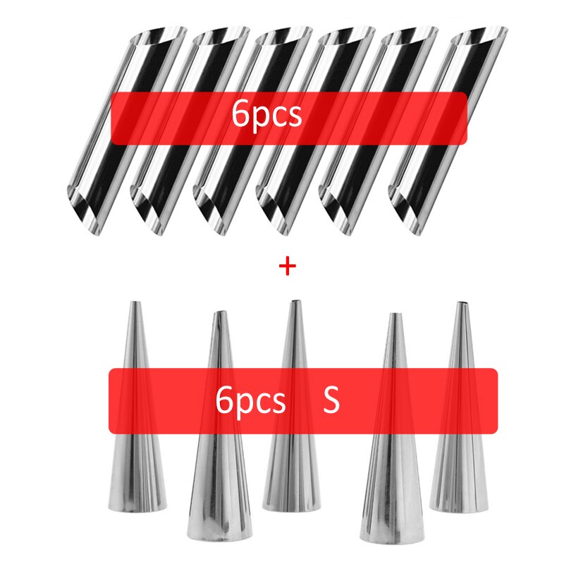 6/12/24pcs Kitchen Stainless Steel Baking Cones Horn Pastry Roll Cake Mold Spiral Baked Croissants Tubes Cookie Dessert Tool ZXH: 6 Cylindrical 6 S