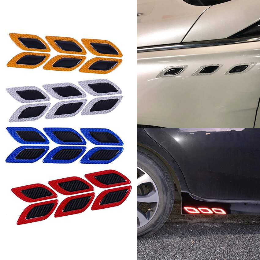 6 Stks/set Stickers Voor Auto Auto Reflecterende Strips Koolstofvezel Auto Sticker Truck Auto Motor Anti-Kras Veiligheidswaarschuwing sticker
