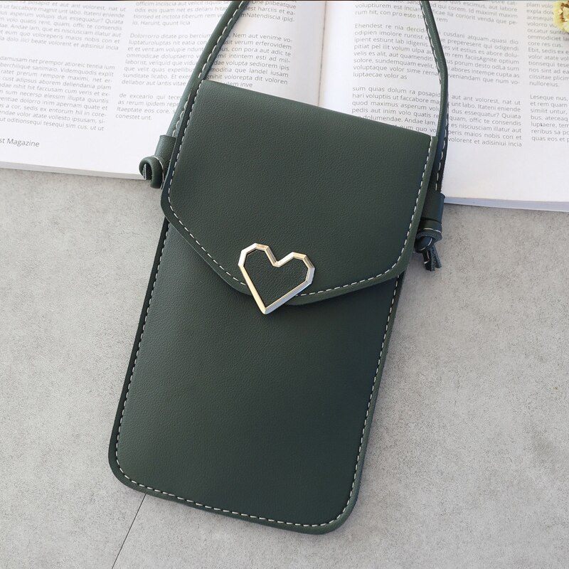 Touch Screen Mobiele Telefoon Purse Smartphone Portemonnee Lederen Schouderband Handtas Vrouwen Tas Voor Iphone X S10 Huawei P20: G304(Dark green)