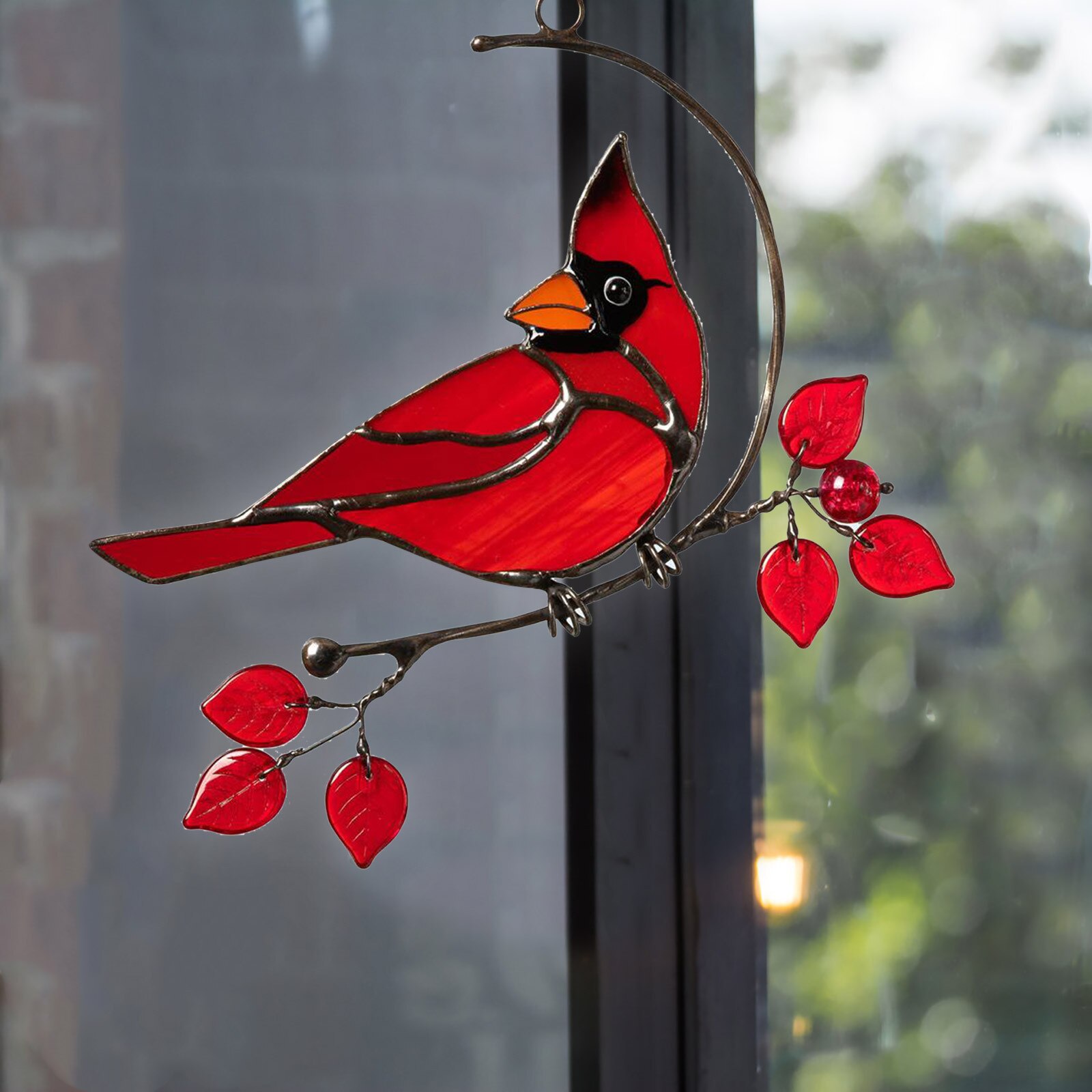 Cardinal Bird Stained Glass Ornament Craft Home Window Decorat