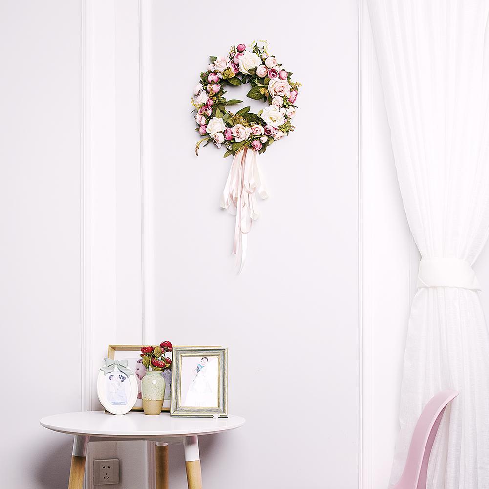 40cm Artificial Rose Garland Floral Wreath Door Hanging Wall Window Decoration Festival Wedding Decoration
