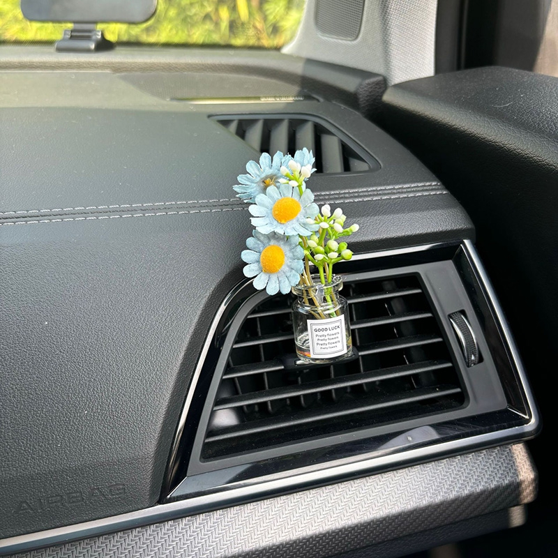 Decoración de consola central Interior de coche, bonito florero Sakura Gypsophila, adornos para salpicadero Interior de coche, decoración de escritorio para el hogar