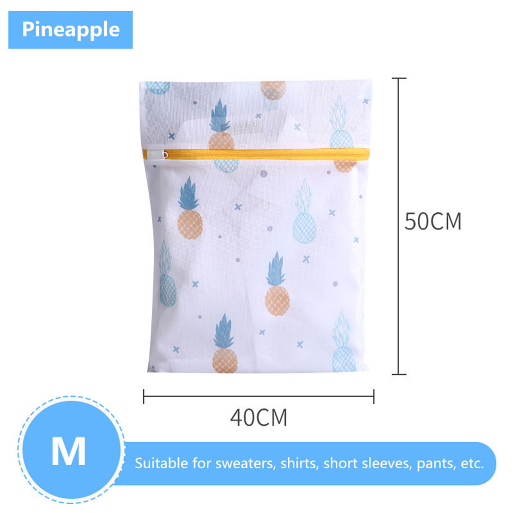 Pineapple Printing Zippered Mesh Laundry Bag Polyester Wash Net Bag For Underwear Sock Washing Machine Pouch Clothes Bra Bags: 40X50cm