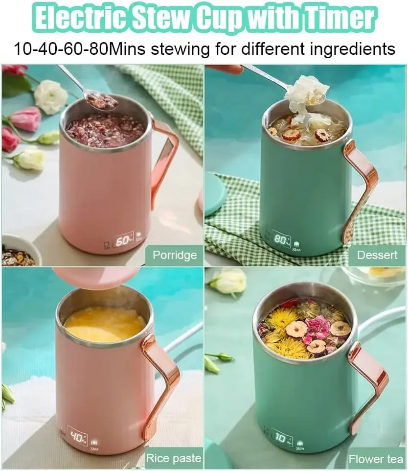 Czajnik elektryczny 220V Przenośny kubek grzewczy Termostat Termos z funkcją utrzymywania ciepła Elektryczny kubek robić duszenia Kuchenny kubek robić gotowania wody 450ML EU