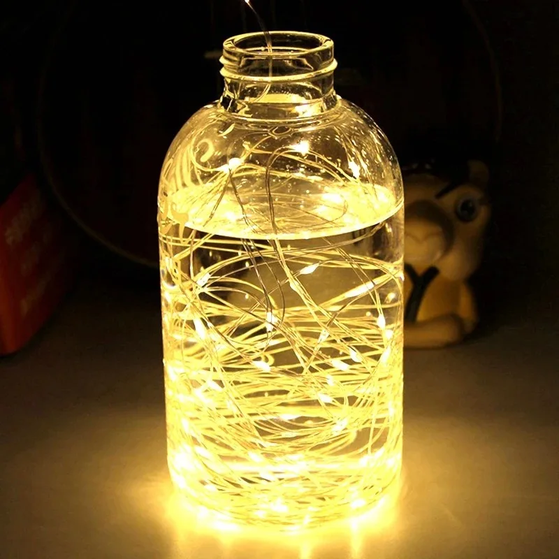 Guirlande lumineuse LED en fil de cuivre, 2m, 3m, 5m, 10m, alimentée par batterie, pour , noël, décoration de fête de mariage