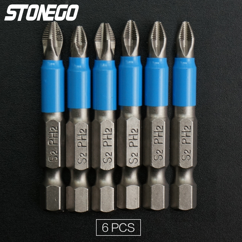 STOENGO Screwdriver Bits 1/4" Hex Shank Magnetic Cross Screw Head Anti Slip Electric Tip 50MM Driver Drill Set Tools: Gold