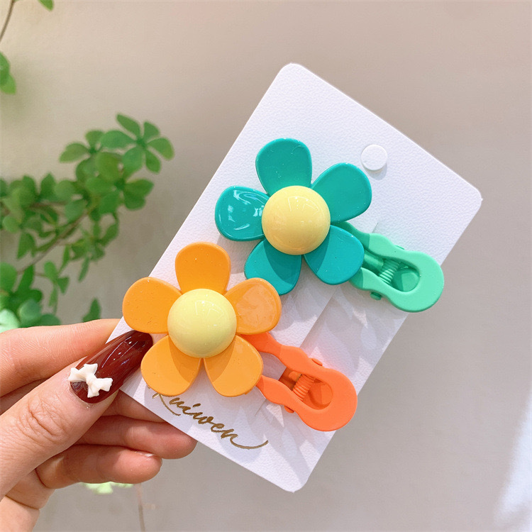 Horquilla colorida con flores coreanas para niña y niño, pinzas en forma de garra para el pelo, accesorios para , diadema de cangrejo, 2 uds.: Verde negro