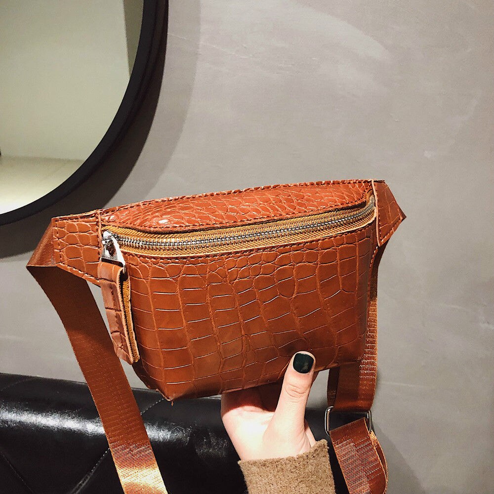 Women Travel Waist Fanny Crossbody Pack Belt Pouch Hip Bum Bag Purse Handbag Solid Women Bag: Brown