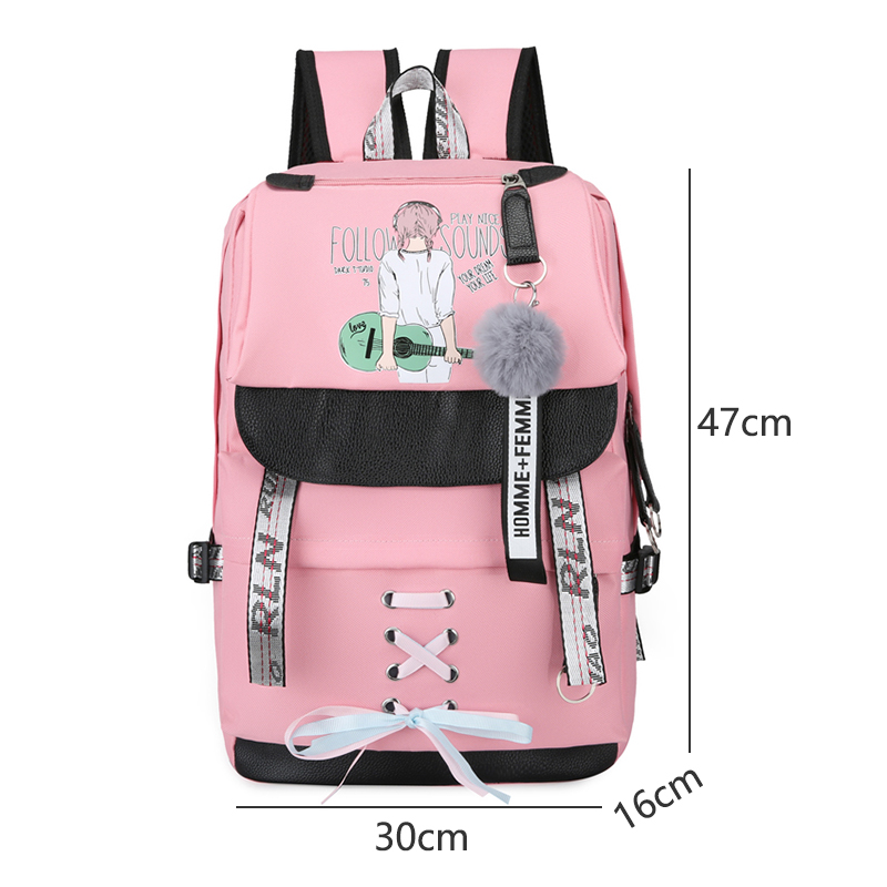 Tela di Grandi Dimensioni Capacità Usb Borse Da Scuola per Le ragazze Adolescenti Donne Zaino Bookbags Verde Medio Alta Università Adolescenti Zaino della Ragazza